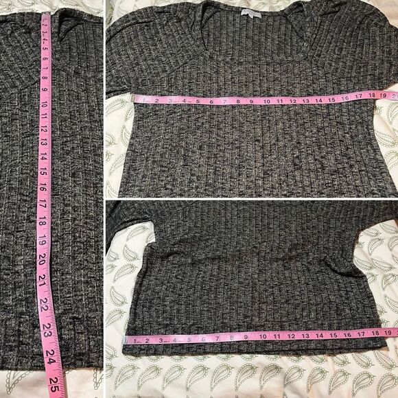 Michael Stars Black Marled Balloon Sleeve Heathered Polly Knit Square Neck Top M - Picture 13 of 13